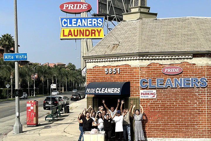 Pride Cleaners team photo in front of location in Mid City Los Angeles